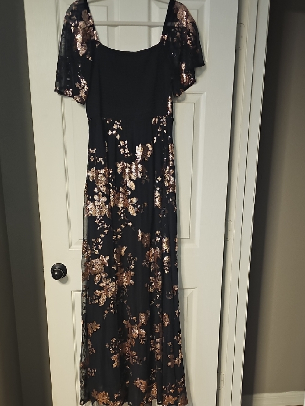 Baltic Born Black Maxi Dress with Rose Gold Sequin Floral Accents - Picture 2 of 2